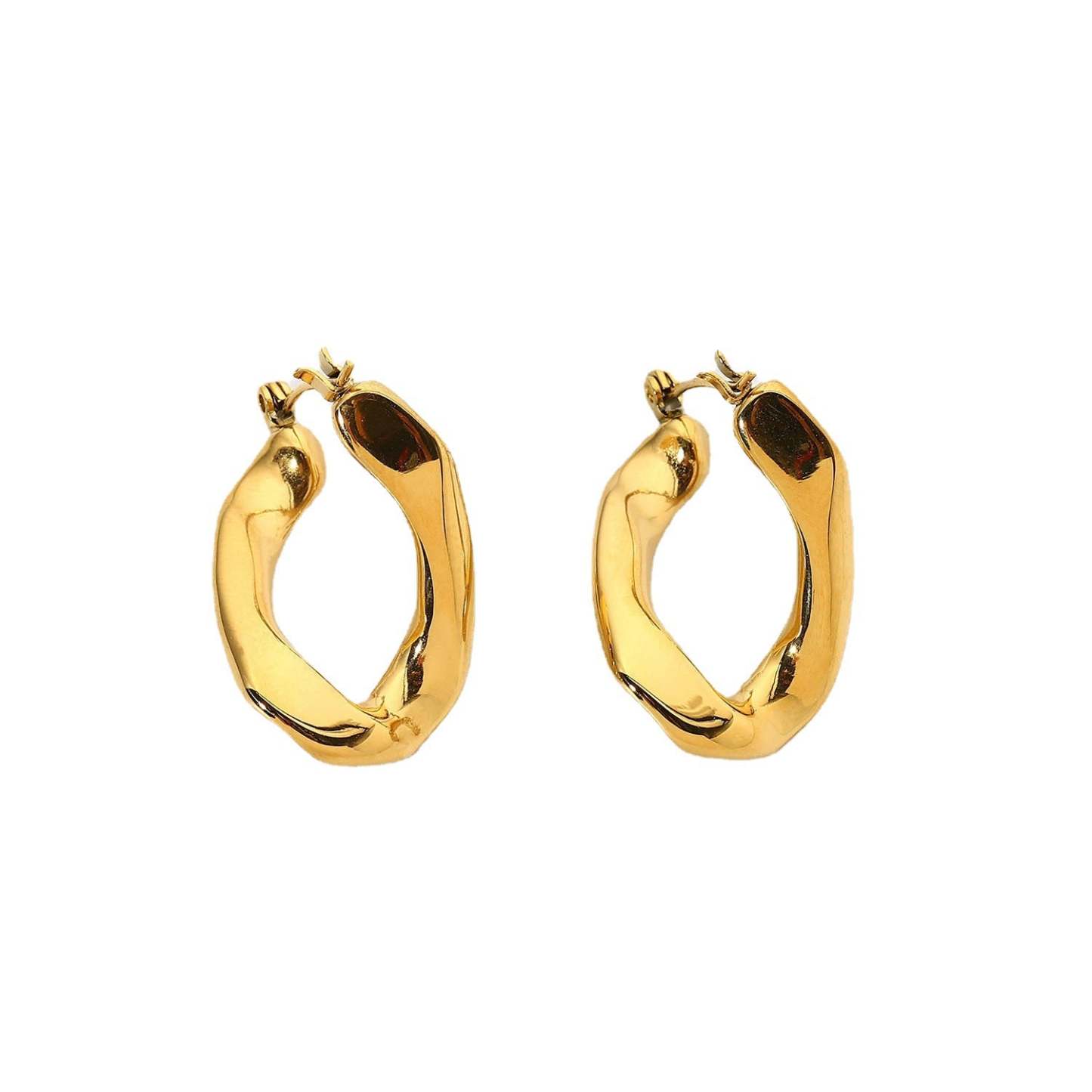 Minimalist Classic Elegant 18k Vermeil Gold Plated Vintage Retro Wavy Hoop Earrings | Mix Mix Style-Mix MIx Style