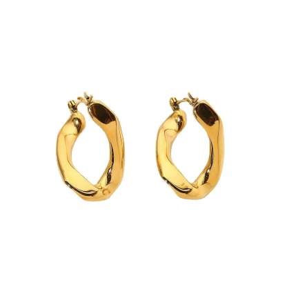 Minimalist Classic Elegant 18k Vermeil Gold Plated Vintage Retro Wavy Hoop Earrings | Mix Mix Style-Mix MIx Style