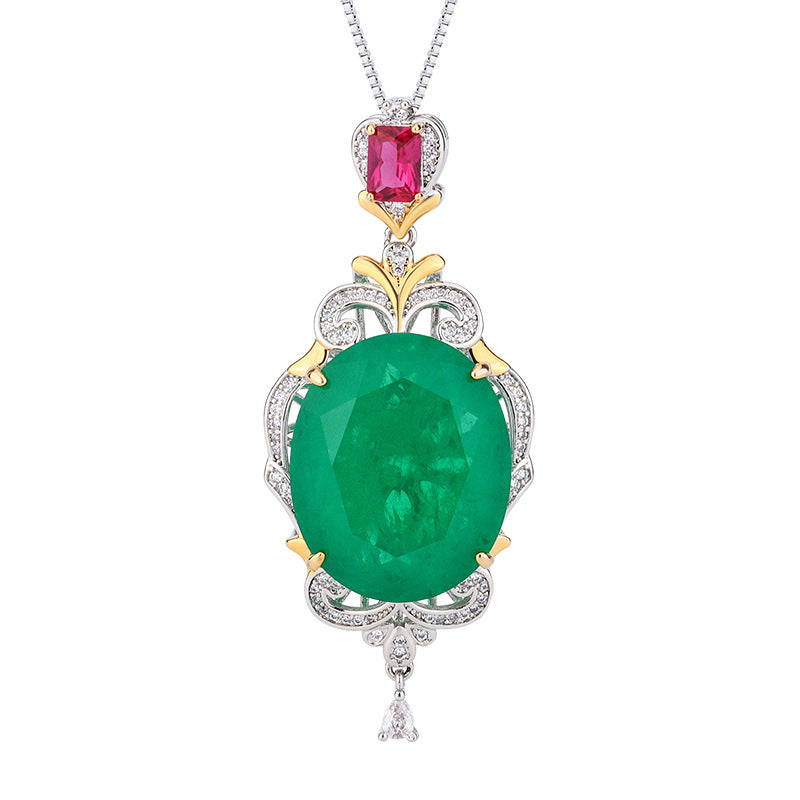 Sea Blue & Green Retro Classic Oval Cut Diamond Luxury 18k Gold Plated Necklace Jewelry | Mix Mix Style-Mix MIx Style
