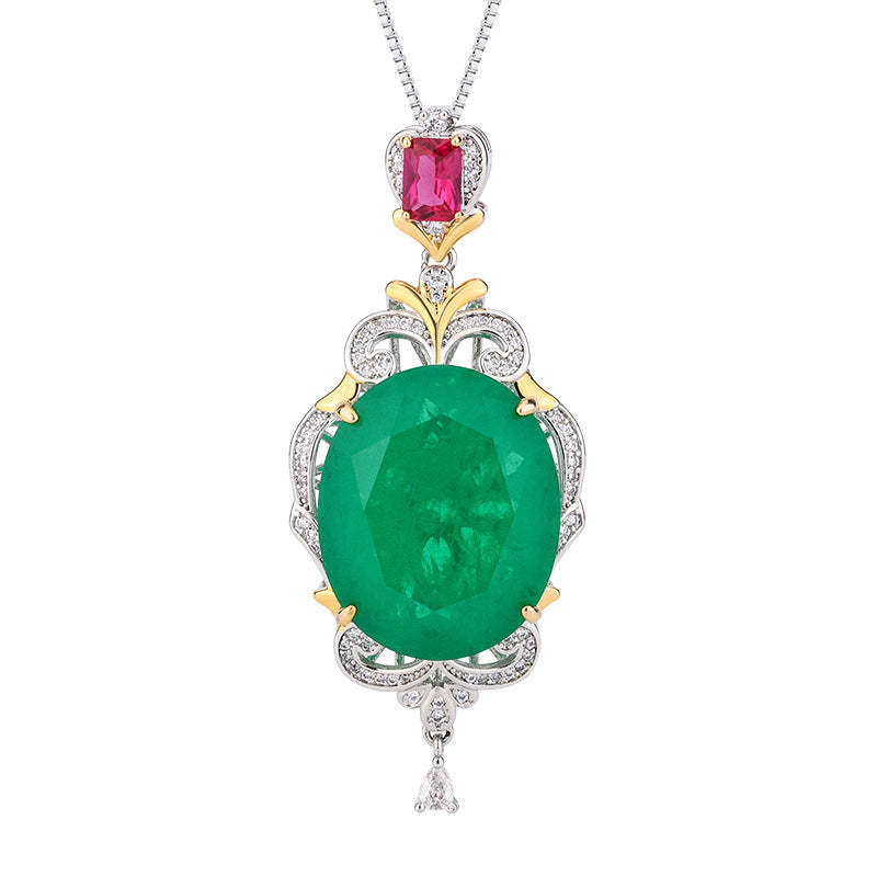 Sea Blue & Green Retro Classic Oval Cut Diamond Luxury 18k Gold Plated Necklace Jewelry | Mix Mix Style-Mix MIx Style