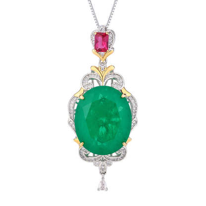 Sea Blue & Green Retro Classic Oval Cut Diamond Luxury 18k Gold Plated Necklace Jewelry | Mix Mix Style-Mix MIx Style