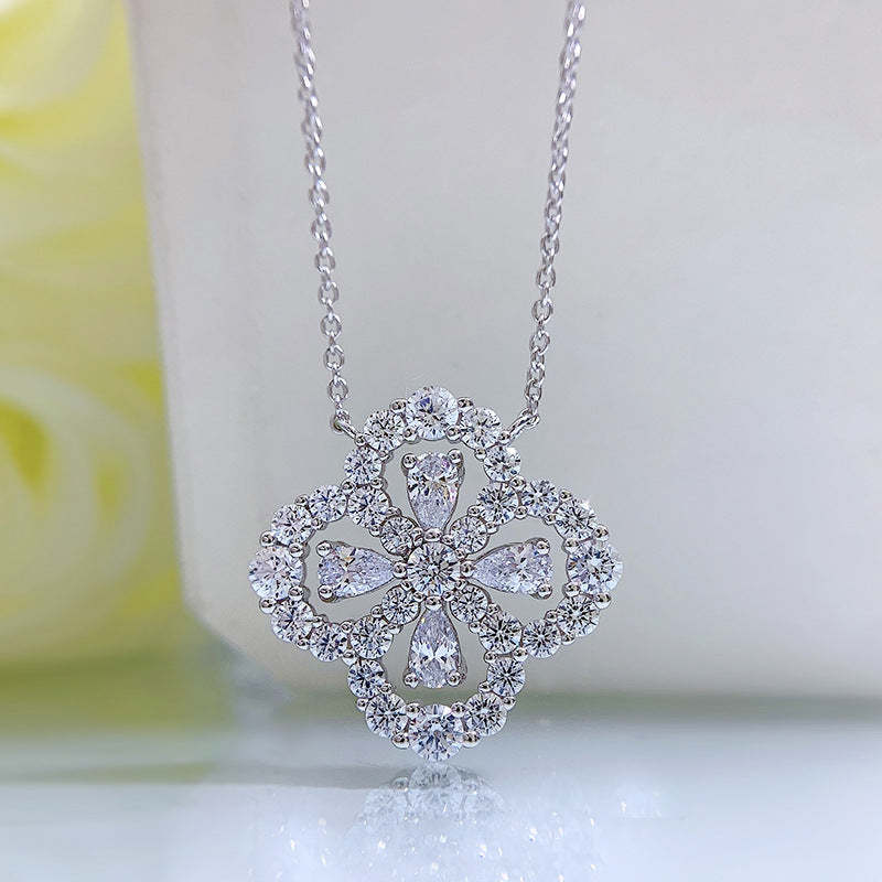 Blue - Pink - White Clover Trendy Pear Cut Moissanite Diamonds Pendant