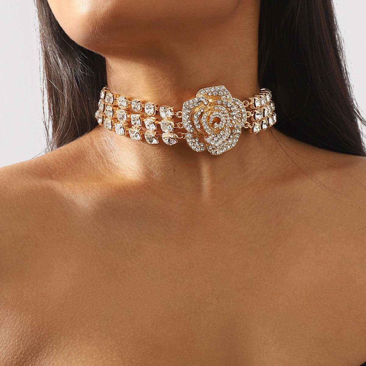 Multi-layer Retro Flower Pendant White Round Cut Diamonds Luxury 18k Vermeil Gold Plated Choker Necklace Jewelry | Mix Mix Style-Mix MIx Style