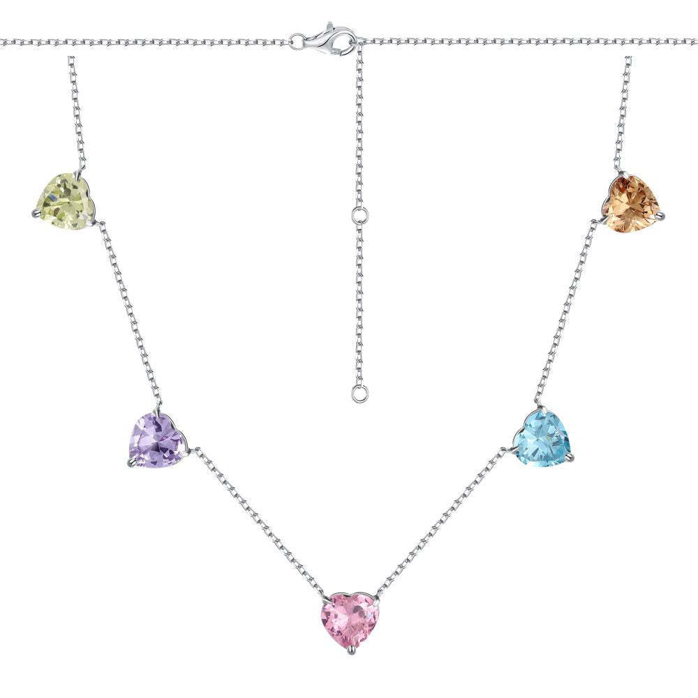 New S925 sterling silver necklace for women inlaid with colorful heart-shaped zircon niche design fashion love pendant clavicle chain-Mix MIx Style