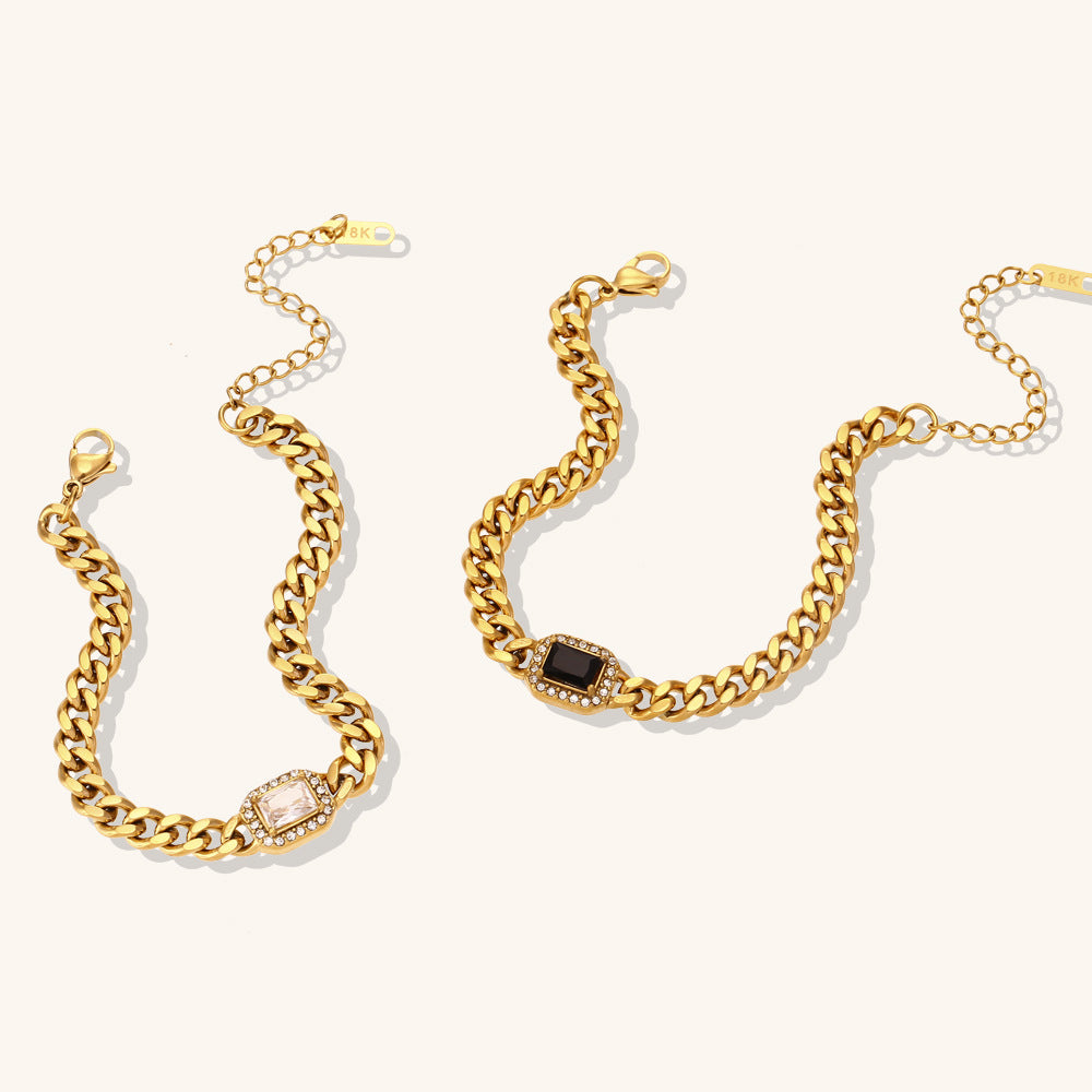 Vintage Thick Retro Classic Pendant Radiant Cut Diamond Luxury 18k Gold Plated Chain Bracelet Jewelry | Mix Mix Style-Mix MIx Style