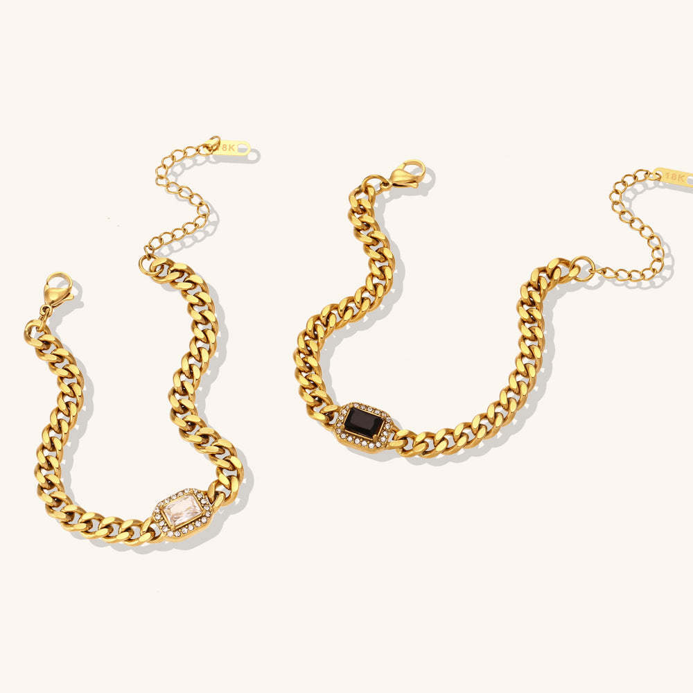 Vintage Thick Retro Classic Pendant Radiant Cut Diamond Luxury 18k Gold Plated Chain Bracelet Jewelry | Mix Mix Style-Mix MIx Style