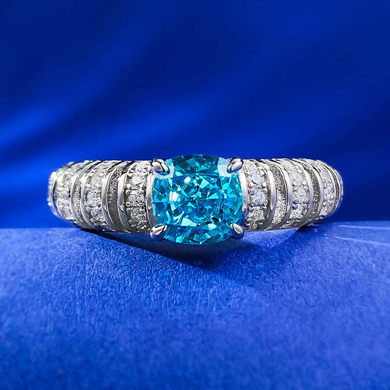 Mujing Jewelry's new high carbon diamond ring with 925 inlaid 6*6 Paraiba European and American style light luxury women's ring-Mix MIx Style