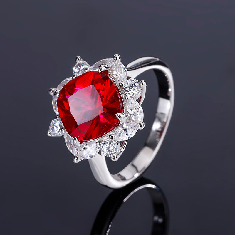 New S925 silver jewelry simulated colorful treasure square simple daily style suit for women 9*9-7*7-Mix MIx Style