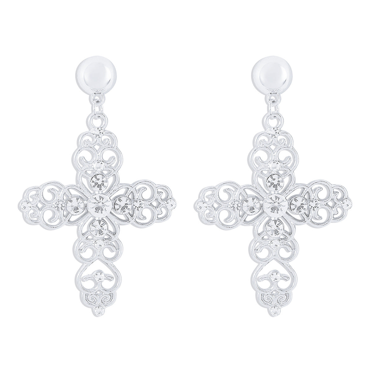 Cross Retro Classic Pendant White Diamonds Luxury 18k Gold Plated Necklace Earrings Jewelry Set | Mix Mix Style-Mix MIx Style
