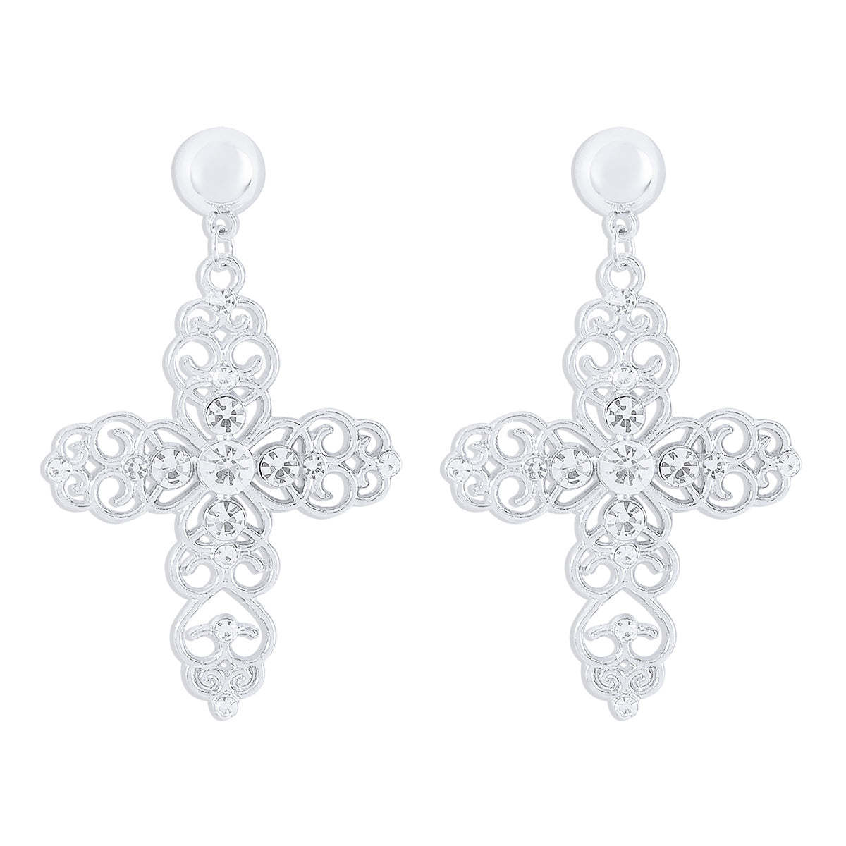 Cross Retro Classic Pendant White Diamonds Luxury 18k Gold Plated Necklace Earrings Jewelry Set | Mix Mix Style-Mix MIx Style
