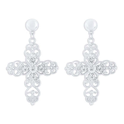 Cross Retro Classic Pendant White Diamonds Luxury 18k Gold Plated Necklace Earrings Jewelry Set | Mix Mix Style-Mix MIx Style