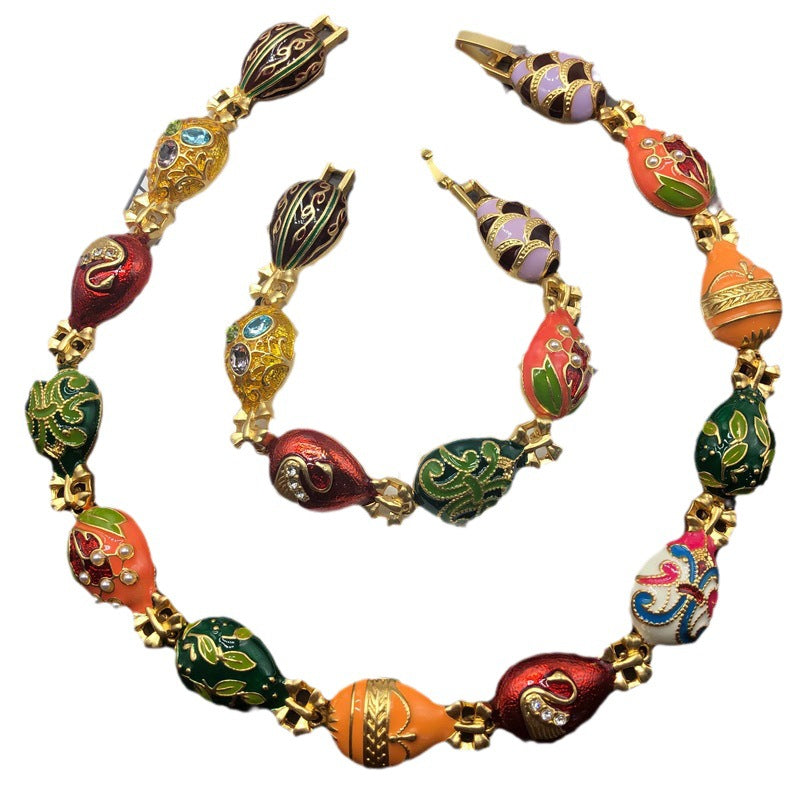 Colorful enamel glaze plated real gold matte gold bracelet necklace earrings gemstone set  | Mix Mix Style [Hot Seller]-Mix MIx Style
