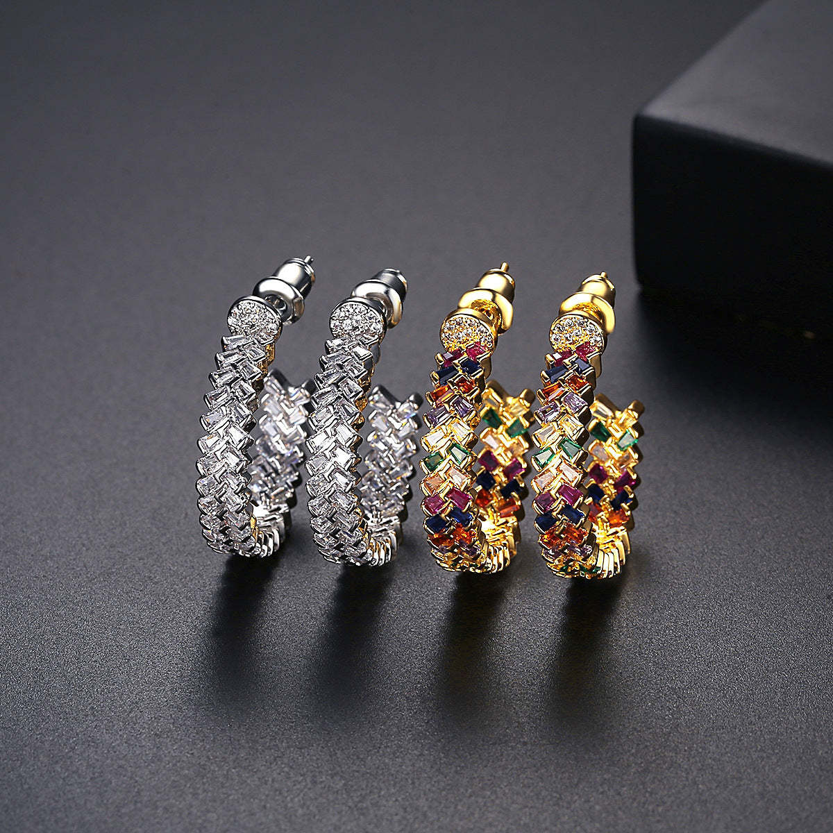 Trendy Multicolor Moissanite Diamonds Elegant 18k Vermeil/White Gold Plated Vintage Hoop Earrings | Mix Mix Style-Mix MIx Style