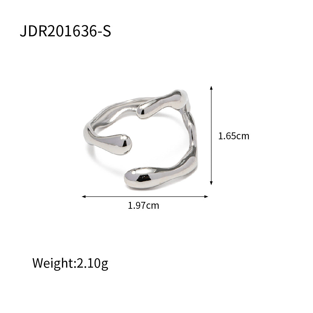 Fashionable Internet celebrity 18K European and American INS stainless steel female ring geometric shape cross texture open ring jewelry-Mix MIx Style