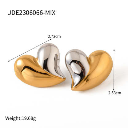 Love Two-Color Heart Shape Elegant 18k Vermeil/White Gold Plated Stud Earrings & Necklace | Mix Mix Style-Mix MIx Style