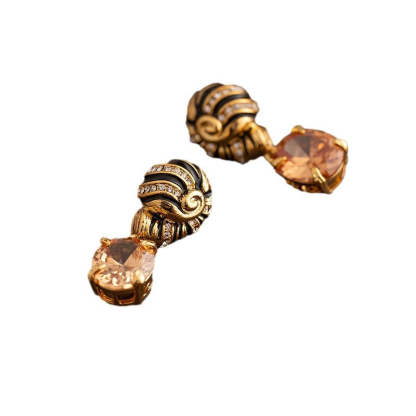Retro earrings for women, middle-aged vintage oil dripping palace style zircon pendant earrings spiral temperament French earrings-Mix MIx Style