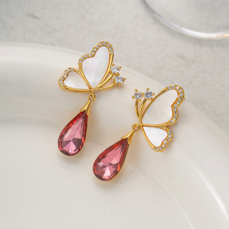Retro earrings for women, niche design, high-end personality, exaggerated shell butterfly earrings, fashionable temperament, light luxury earrings-Mix MIx Style
