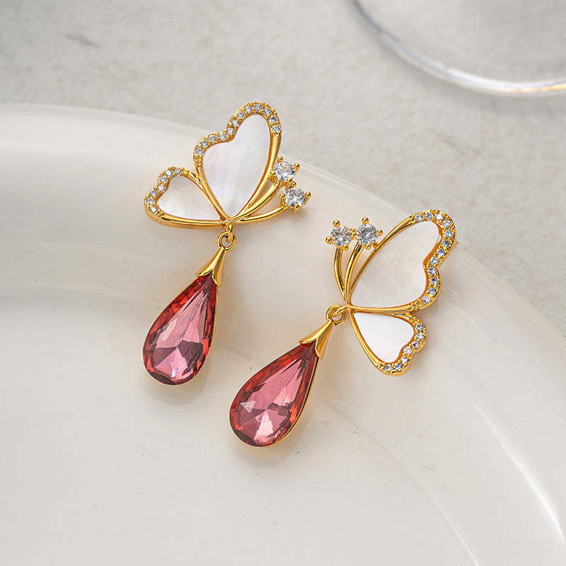 Retro earrings for women, niche design, high-end personality, exaggerated shell butterfly earrings, fashionable temperament, light luxury earrings-Mix MIx Style