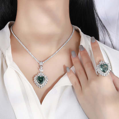 Douyin hot selling European and American high carbon diamond radiant mint green heart shaped 15*15 pendant ring set S925 silver-Mix MIx Style