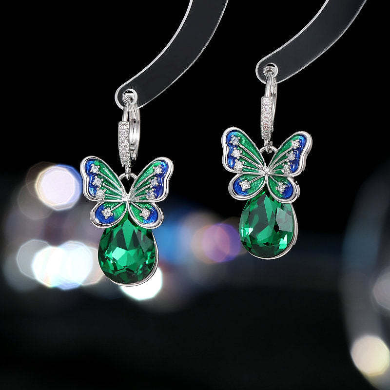 Niche design crystal zircon earrings 2023 new trendy water drop earrings French elegant butterfly earrings for women-Mix MIx Style