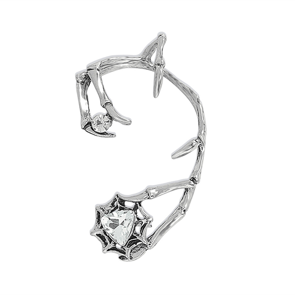 Dragon - Rose Motive Moissanite Diamonds 18k White Gold Plated Ear Crawler Earrings | Mix Mix Style-Mix MIx Style