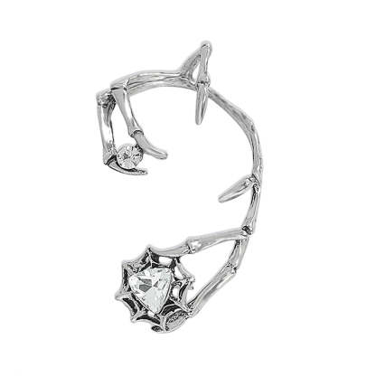 Dragon - Rose Motive Moissanite Diamonds 18k White Gold Plated Ear Crawler Earrings | Mix Mix Style-Mix MIx Style