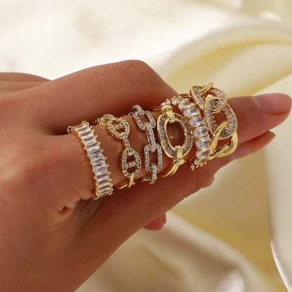Antique Vintage Chain Style Retro White Radiant Diamonds Luxury 18k Vermeil Gold Plated Ring Jewelry | Mix Mix Style-Mix MIx Style