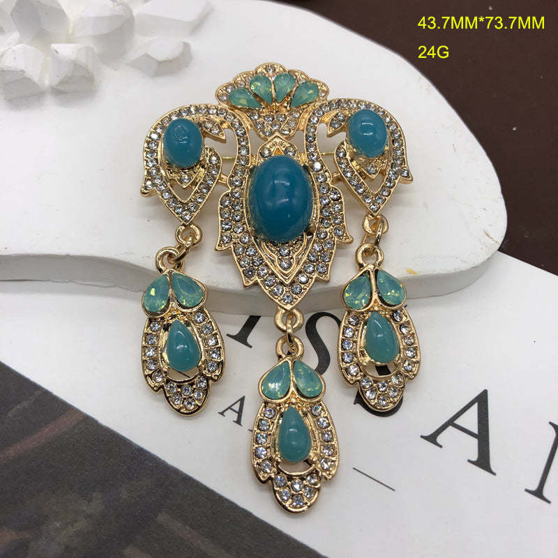 Vintage Tassel Colorful Sapphire Diamond Elegant Pin Brooch Peacock Phoenix Crown | Mix Mix Style [Hot Seller]-Mix MIx Style