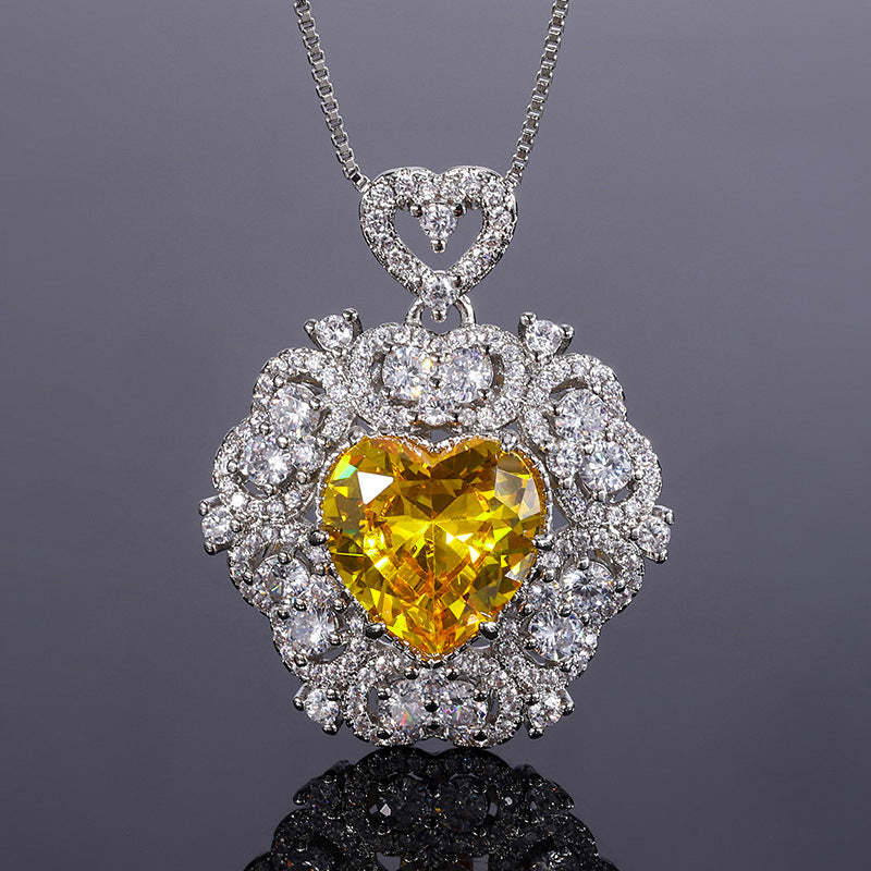 Red/Pink/Yellow Retro Pendant Heart Cut Diamond Luxury 18k White Gold Plated Necklace Earrings Jewelry Set | Mix Mix Style-Mix MIx Style