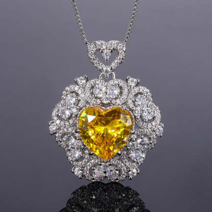 Red/Pink/Yellow Retro Pendant Heart Cut Diamond Luxury 18k White Gold Plated Necklace Earrings Jewelry Set | Mix Mix Style-Mix MIx Style