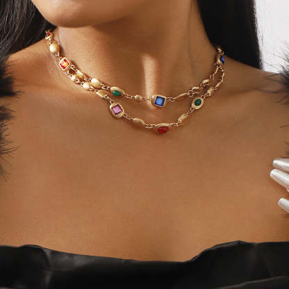 Multicolor Vintage Retro Classic Diamonds Luxury 18k Vermeil/White Gold Plated Necklace Jewelry | Mix Mix Style-Mix MIx Style