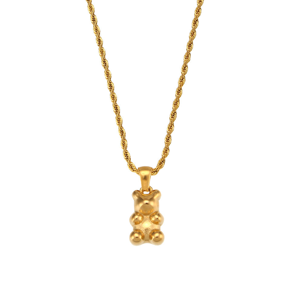 Retro Teddy Bear Classic Solid Diamonds Pendant Luxury 18k Gold Plated Necklace Jewelry | Mix Mix Style-Mix MIx Style
