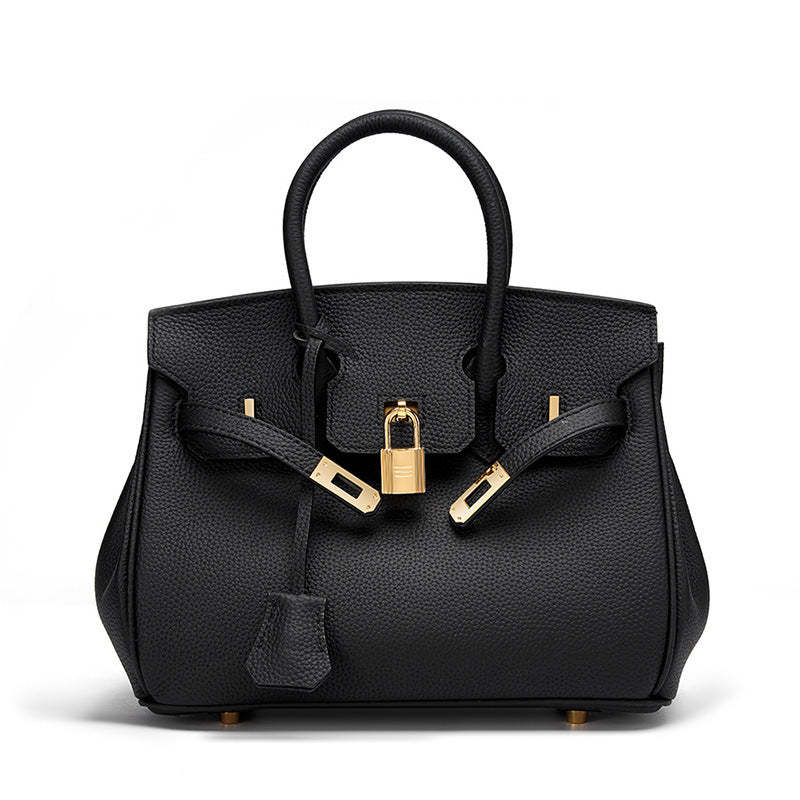 Litchi pattern platinum bag genuine leather first layer cowhide handbag large capacity Kelly bag female 2024 new style fashion-Mix MIx Style