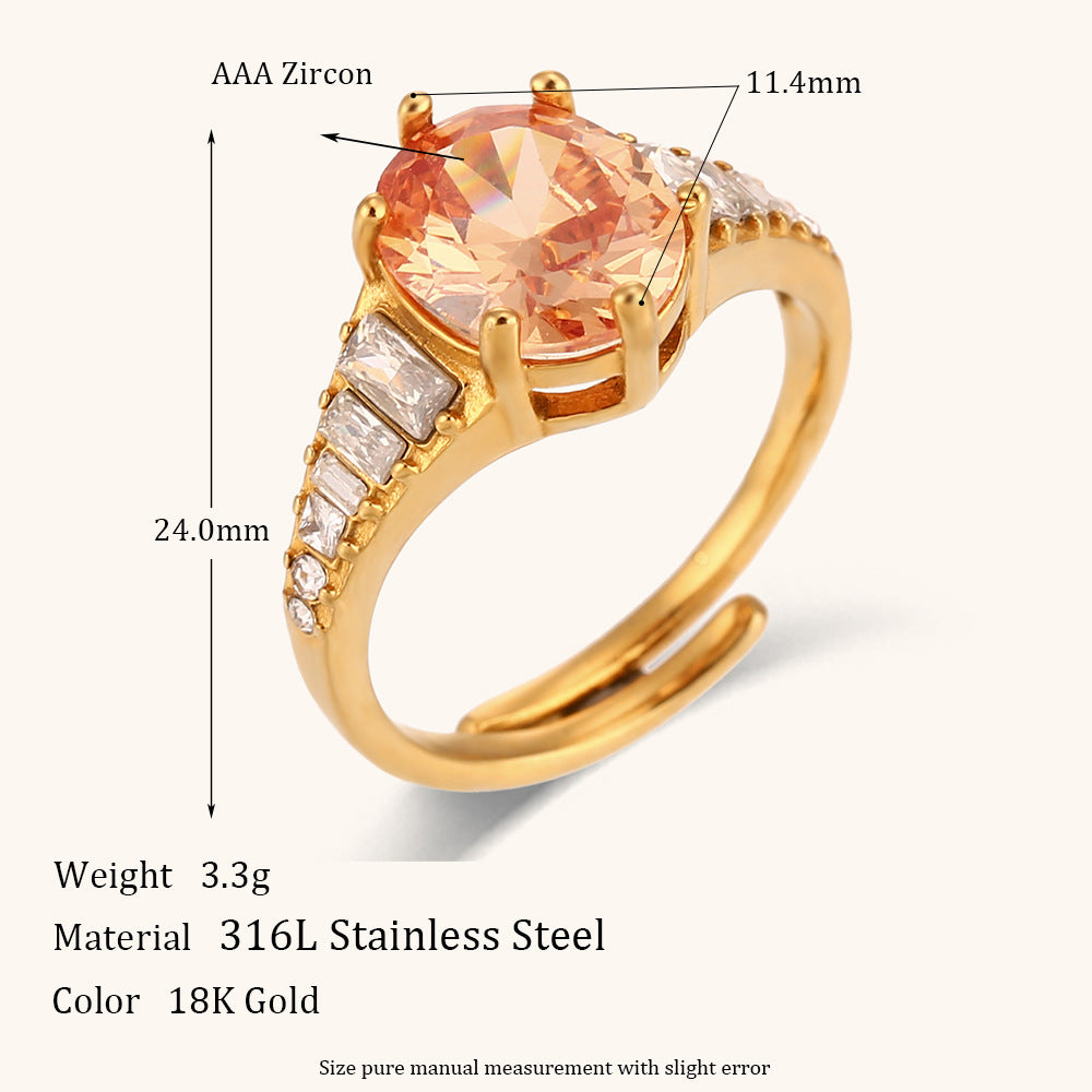 Style Retro Classic Orange/White Oval Cut Diamond Luxury 18k Vermeil Gold Plated Adjustable Ring Jewelry | Mix Mix Style-Mix MIx Style