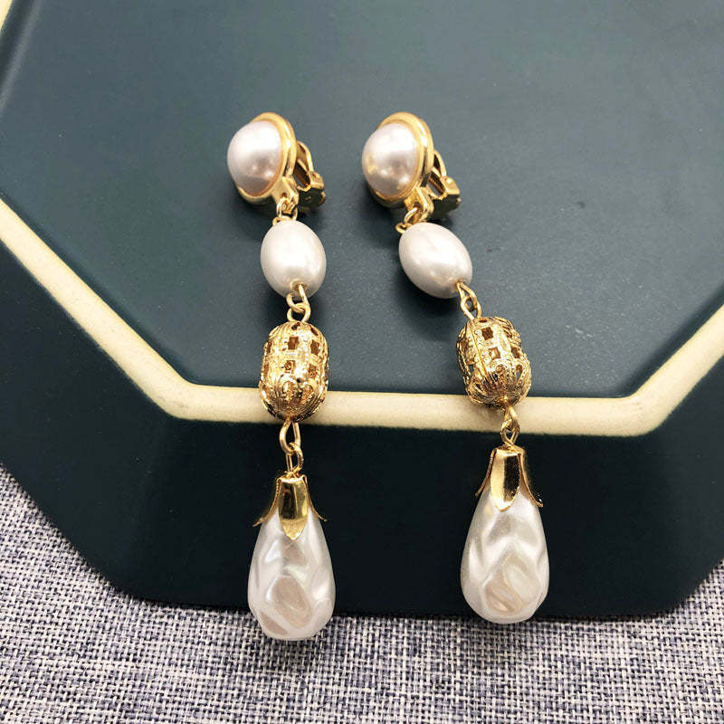 White Elegant Akoya Pearl & Moissanite Diamonds 18k Vermeil Gold Plated Drop Earrings | Mix Mix Style-Mix MIx Style