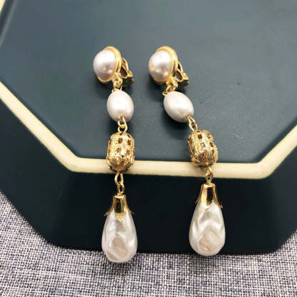White Elegant Akoya Pearl & Moissanite Diamonds 18k Vermeil Gold Plated Drop Earrings | Mix Mix Style-Mix MIx Style