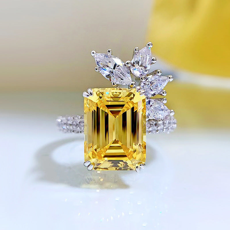 Yellow Rectangular Asscher Cut Moissanite Diamond 4ct 18k White Gold Engagement Ring | Mix Mix Style-Mix MIx Style