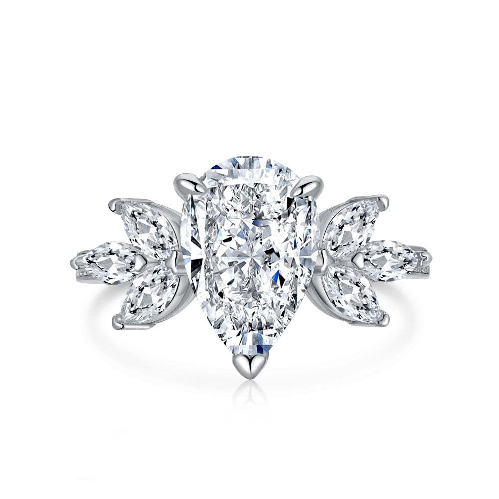Linlang water drop ring high carbon diamond ring female 8*12 pear-shaped ice flower cut yellow diamond S925 sterling silver ring does not fade-Mix MIx Style