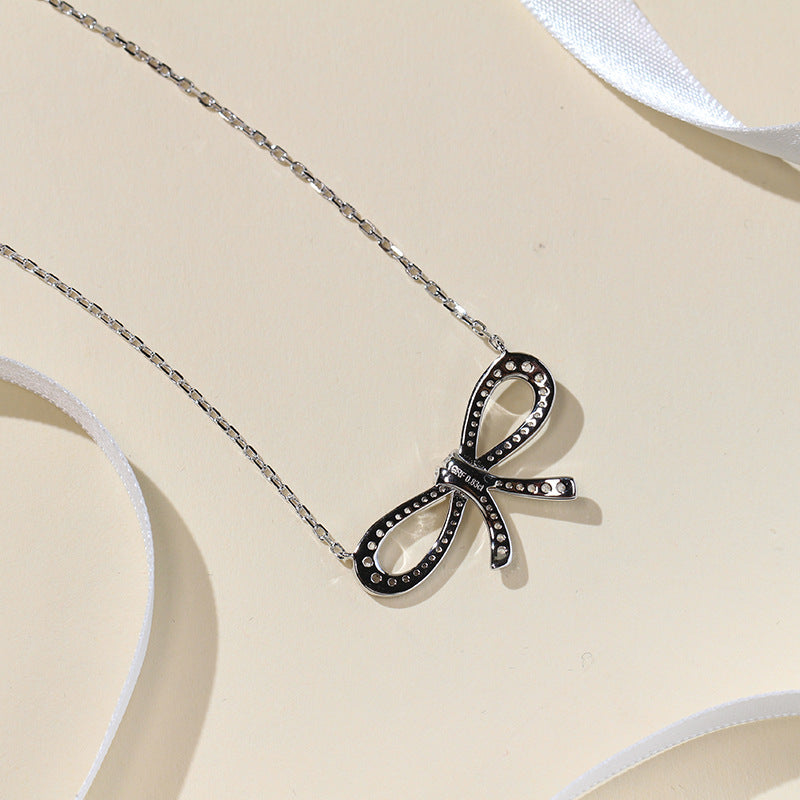 Japanese and Korean sweet temperament S925 silver bow necklace micro-gold-plated daily small fresh short girl clavicle chain-Mix MIx Style