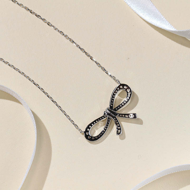 Japanese and Korean sweet temperament S925 silver bow necklace micro-gold-plated daily small fresh short girl clavicle chain-Mix MIx Style