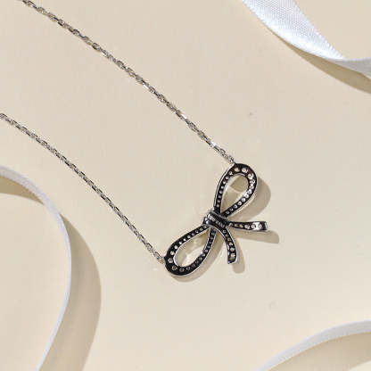 Japanese and Korean sweet temperament S925 silver bow necklace micro-gold-plated daily small fresh short girl clavicle chain-Mix MIx Style