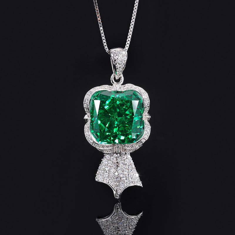 S925 Silver Hot Selling High Carbon Diamond Radiant Cut Emerald Pendant Ring 14*14 Earrings 10*10 Women's Set-Mix MIx Style