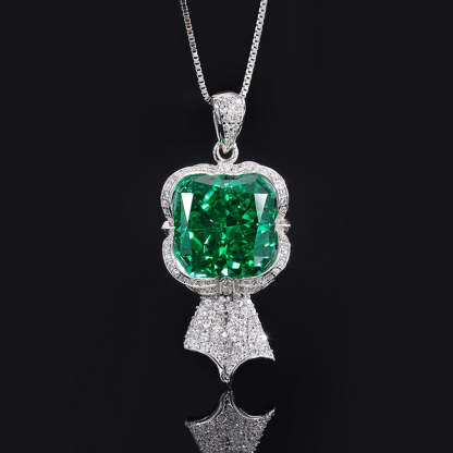 S925 Silver Hot Selling High Carbon Diamond Radiant Cut Emerald Pendant Ring 14*14 Earrings 10*10 Women's Set-Mix MIx Style