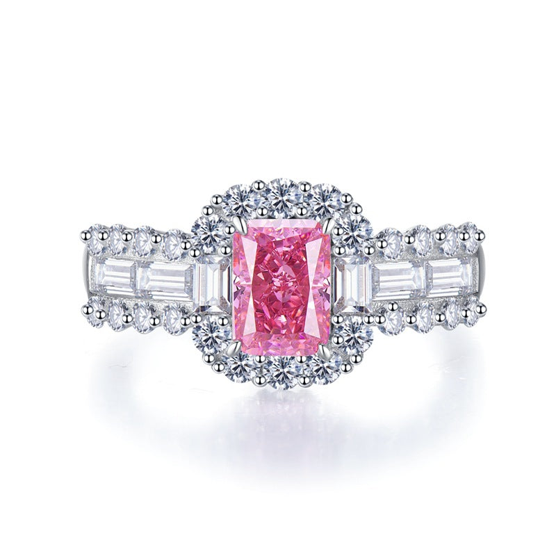 Pink Radiant Cut Diamonds 3ct 18k White Gold Plated Engagement Ring | Mix Mix Style-Mix MIx Style