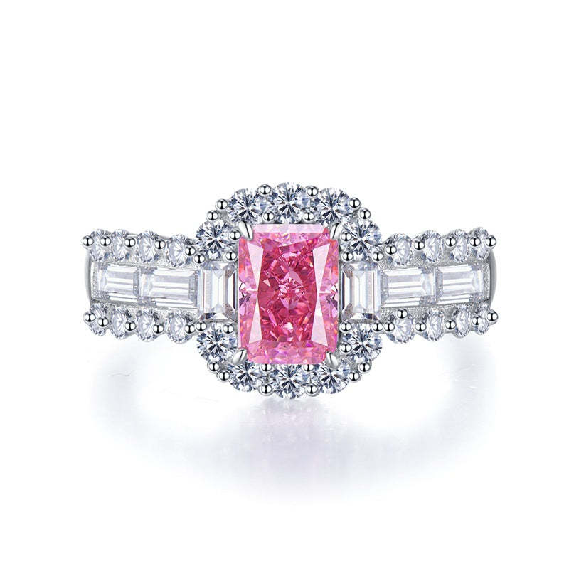 Pink Radiant Cut Diamonds 3ct 18k White Gold Plated Engagement Ring | Mix Mix Style-Mix MIx Style