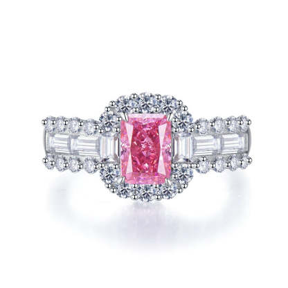 Pink Radiant Cut Diamonds 3ct 18k White Gold Plated Engagement Ring | Mix Mix Style-Mix MIx Style