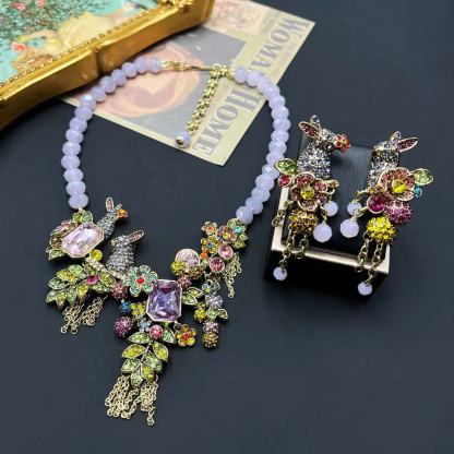 Green Animals Vintage Pendant Akoya Pearls & Diamonds Luxury 18k Gold Plated Necklace Earrings Jewelry Set | Mix Mix Style-Mix MIx Style