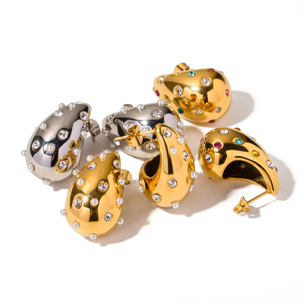 Water Drop Shaped Embellished White Moissanite Diamonds Luxury 18k Vermeil/White Gold Plated Drop Earrings | Mix Mix Style-Mix MIx Style