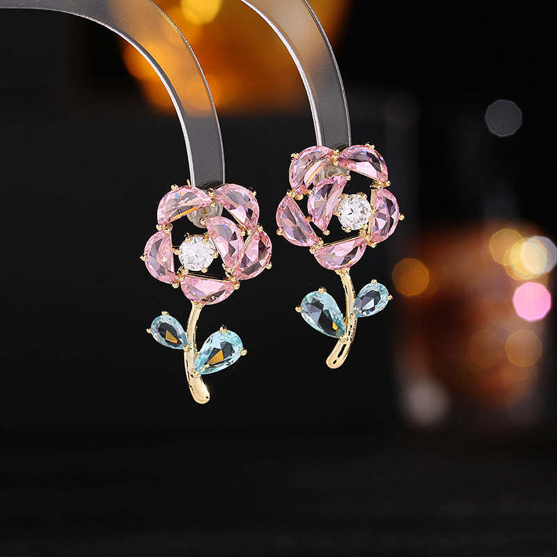 Niche design s925 silver needle earrings wholesale super flash zircon inlaid earrings high-grade temperament flower earrings-Mix MIx Style