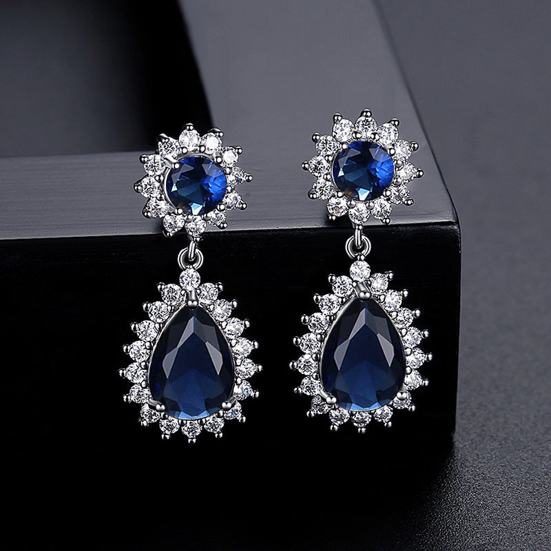 Green - Blue Trendy Pear Cut Moissanite Diamond Elegant 18k White Gold Plated Retro Drop Earrings | Mix Mix Style-Mix MIx Style